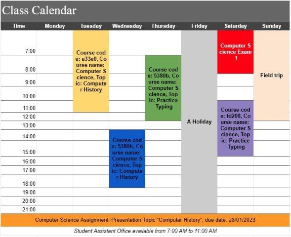 Calendarul clasei
