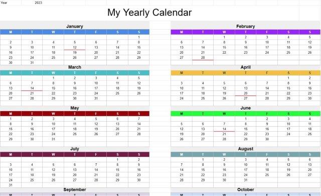 Simple Yearly Calendar