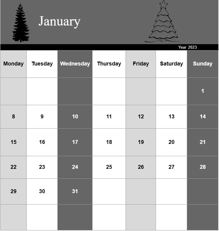 Black And White Forest Year Calendar