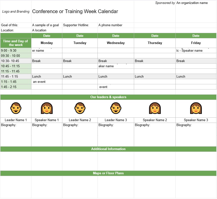 Conference or Training Week Calendar