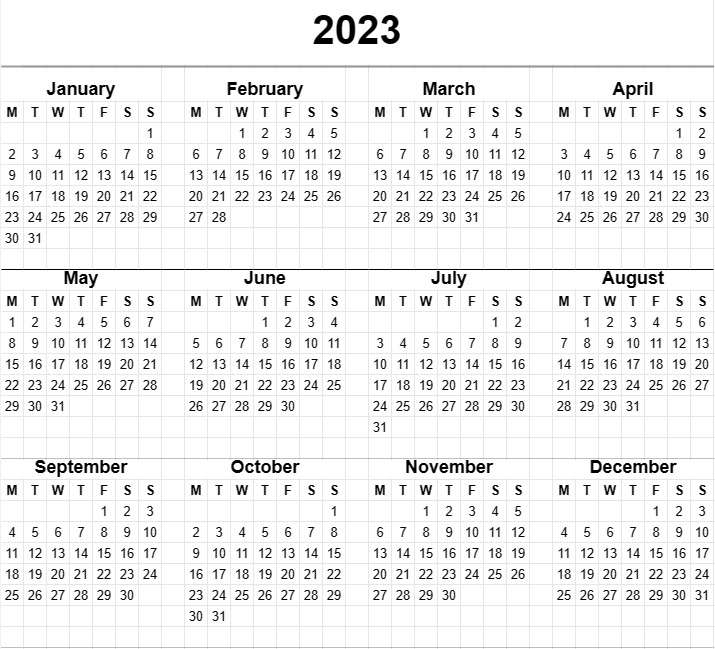 Yearly Calendar 2